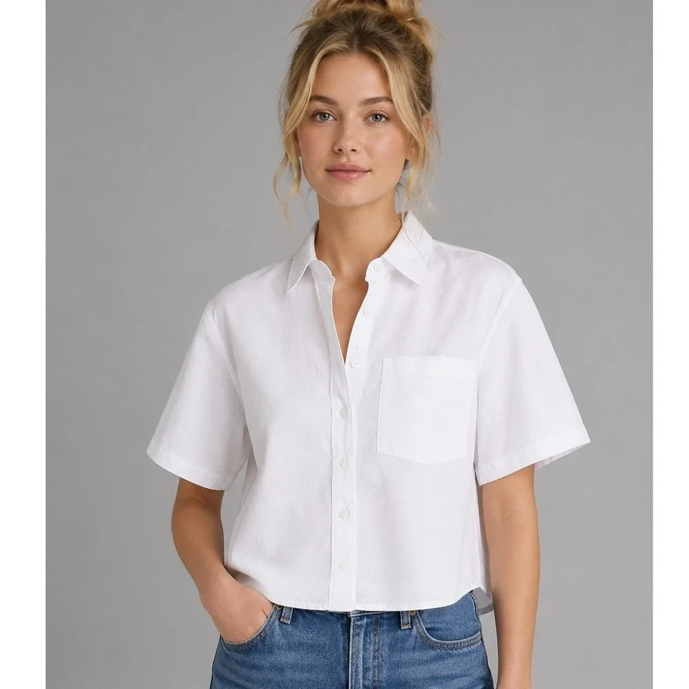 Madewell Shirt Womens Small Straight Hem Boxy Button White Cotton Poplin Top NWT - Picture 1 of 7
